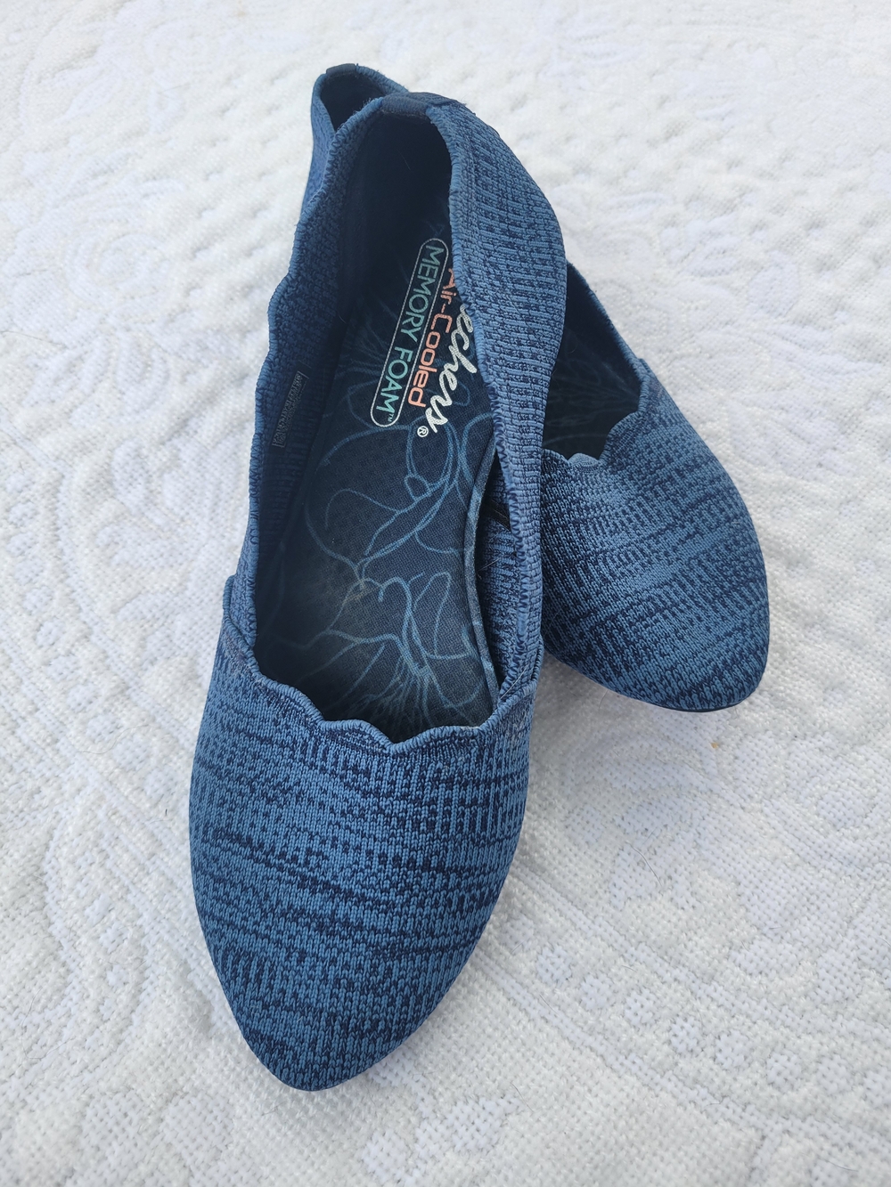 SKECHERS Memory Foam Knit Flats blue 7.5